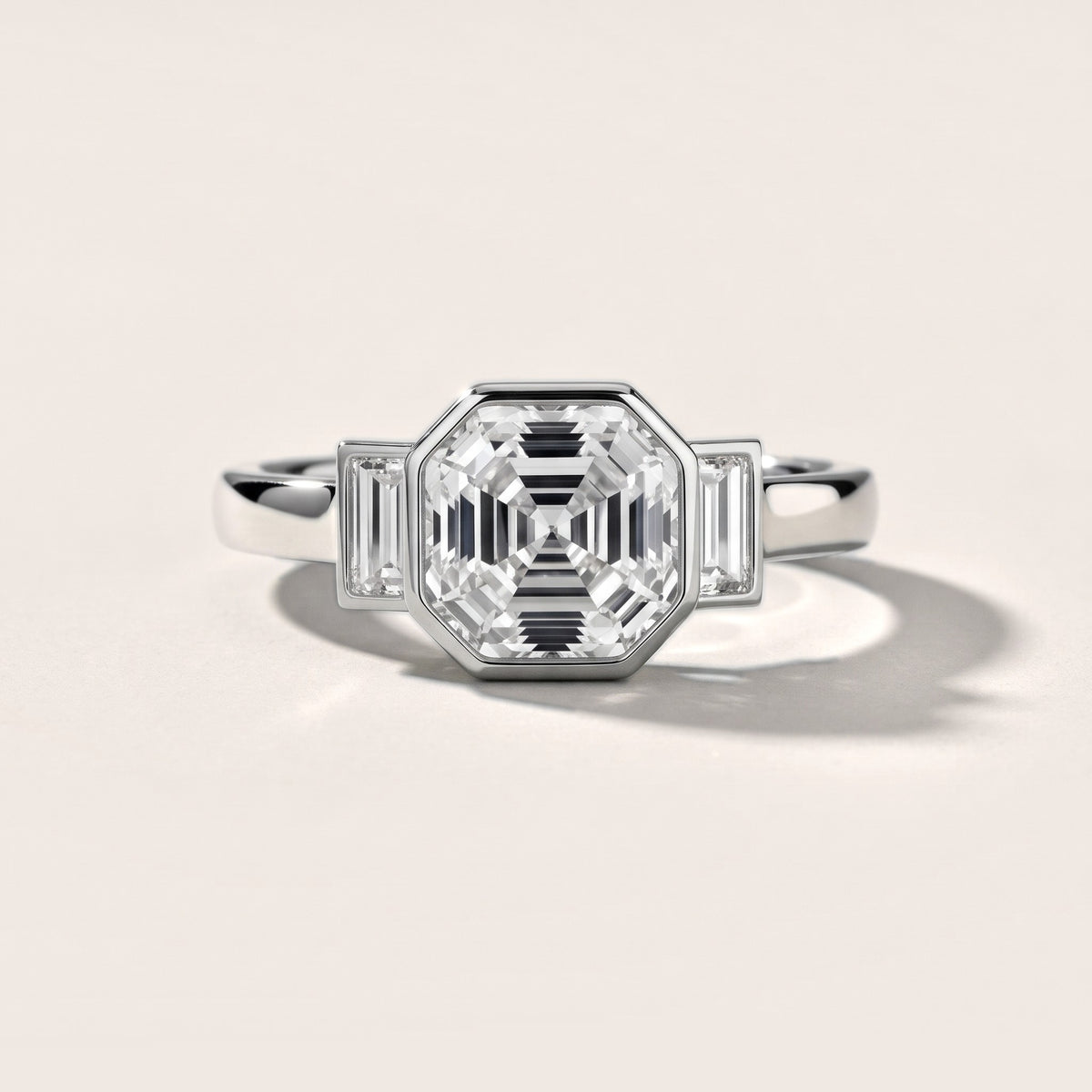 Paia Bezel Three-Stone Asscher Diamond Engagement Ring in Silver - front.jpg