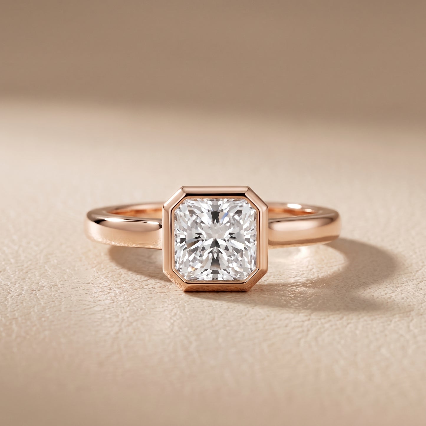Jolie Bezel Solitaire Radiant Diamond Engagement Ring in Rose Gold - front.jpg