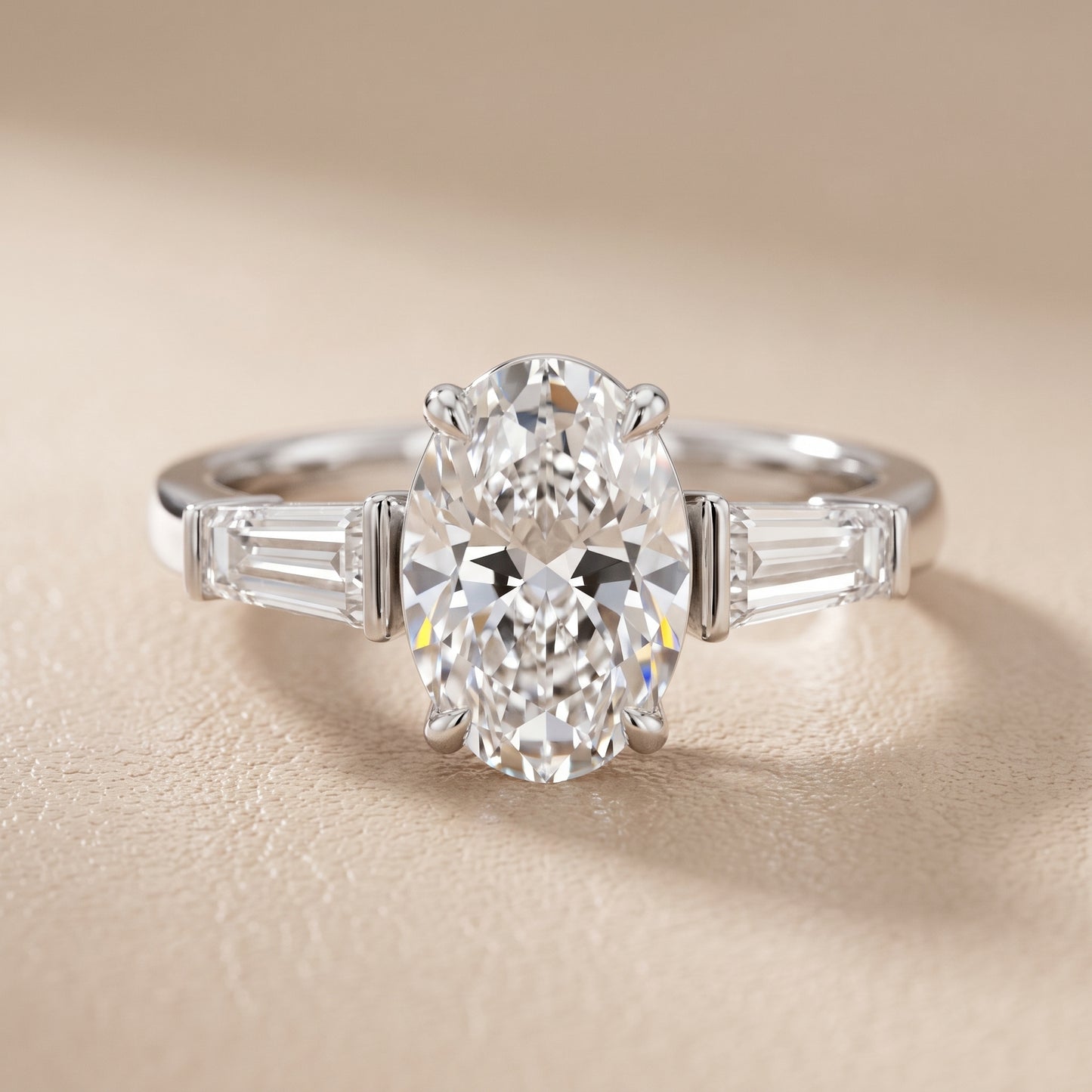 Layla Tapered Baguette Oval Diamond Ring in Silver - front.jpg