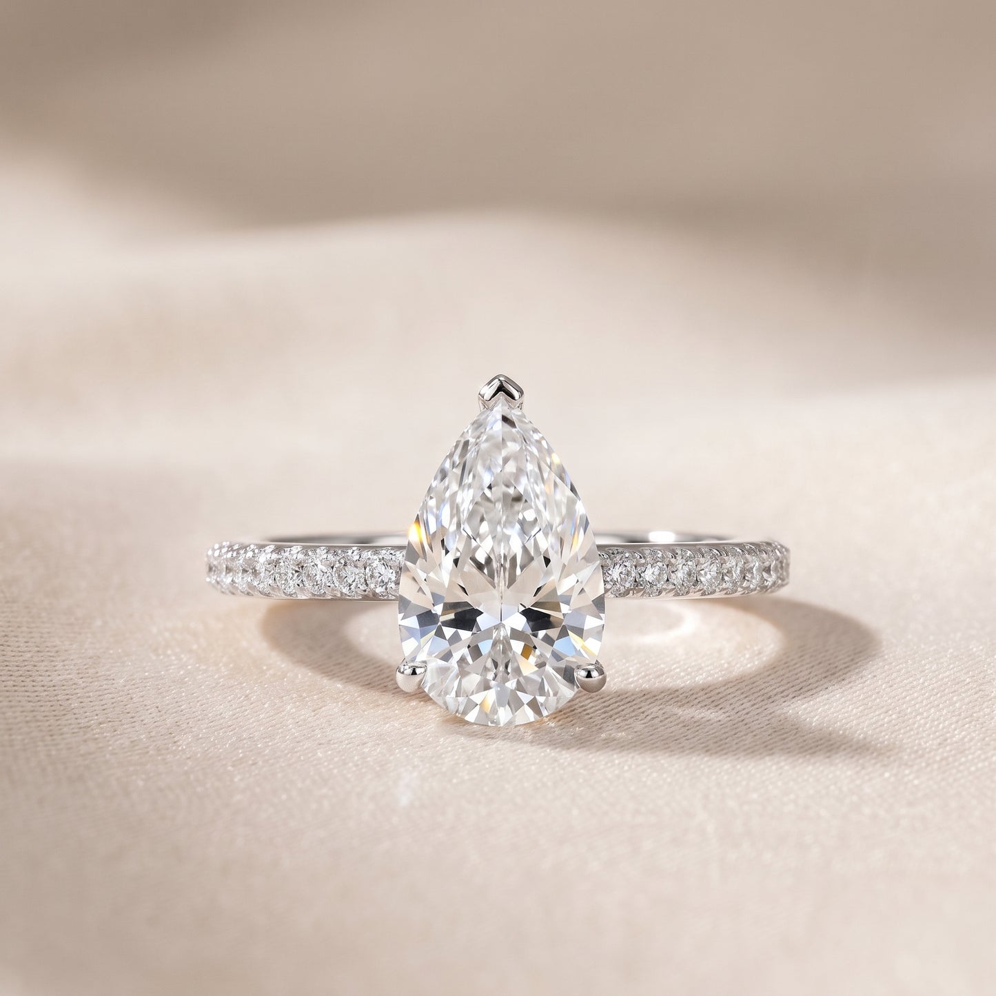 Violet Hidden Halo Pavé Pear Diamond Ring in Silver - front.jpg