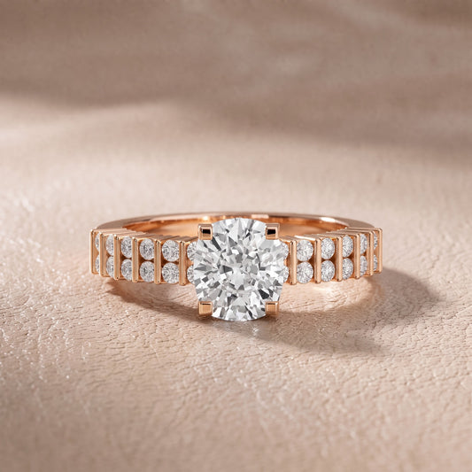 Honor Sidestone Cushion Diamond Engagement Ring in Rose Gold - front.jpg