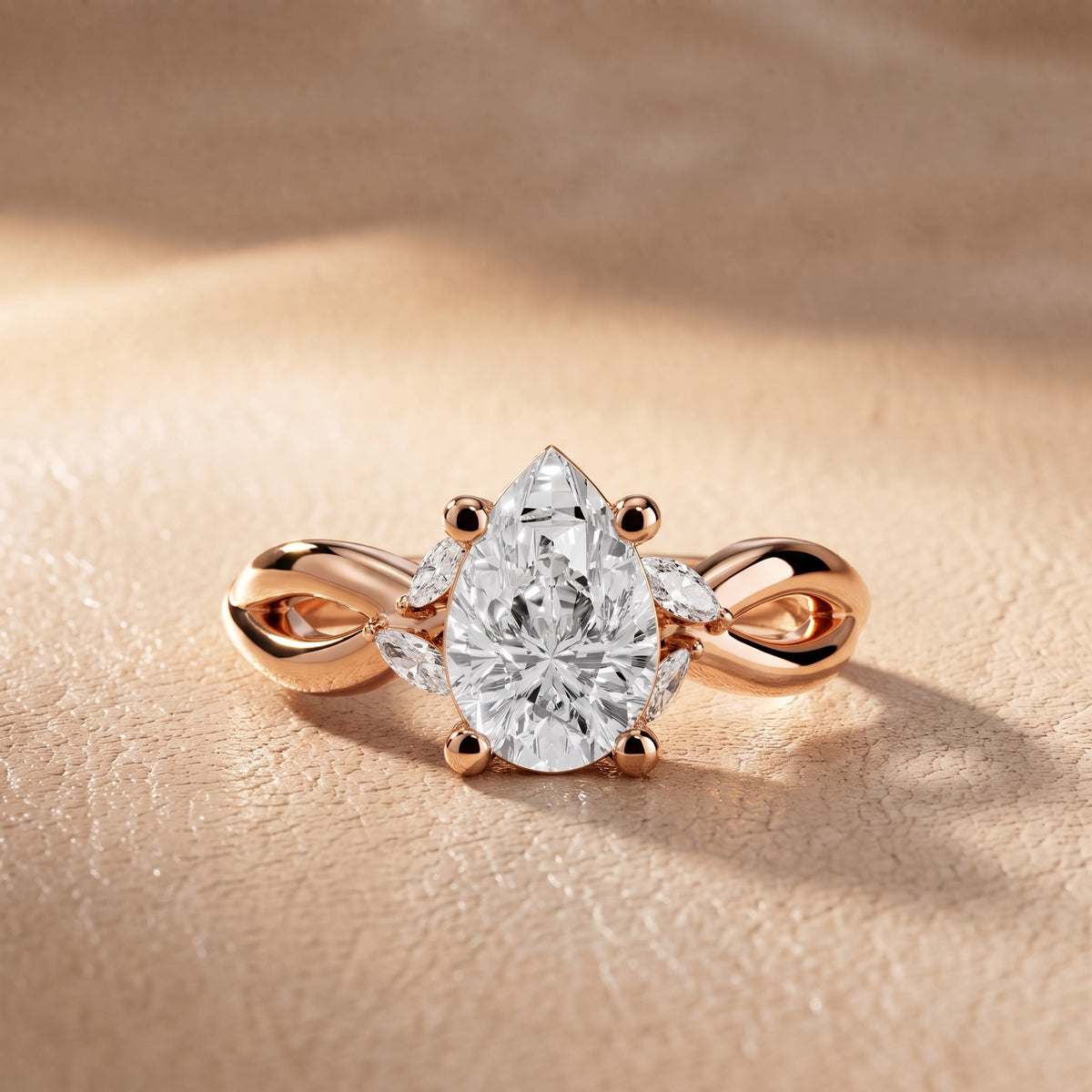 Luna Glow Twisted Pear Diamond Engagement Ring in Rose Gold - front.jpg