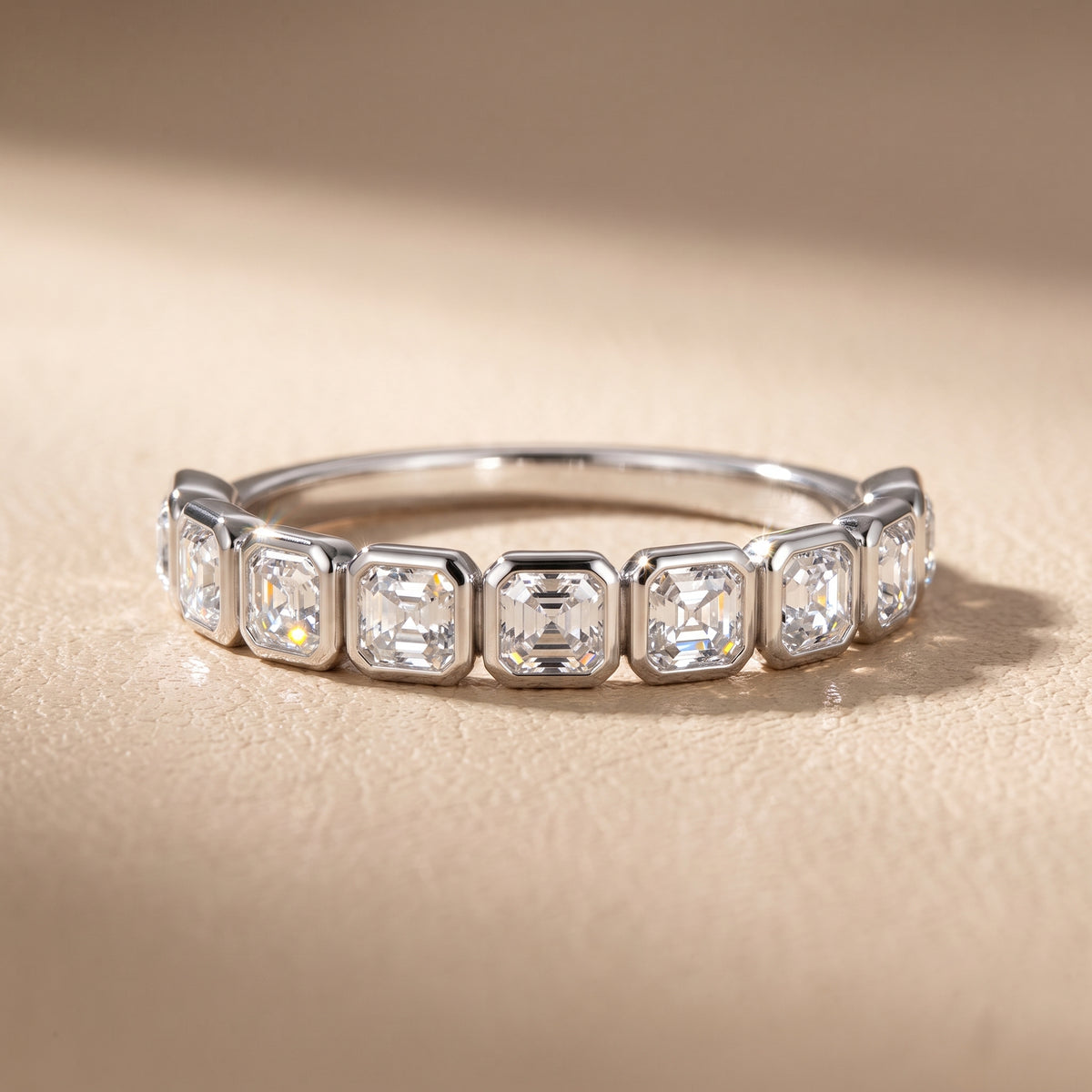 Galia Bezel Asscher Diamond Half Eternity Band in Platinum - front.jpg