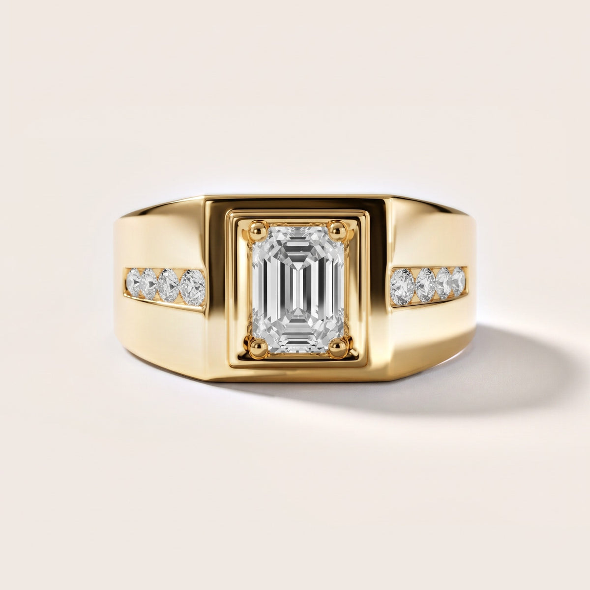 Orem Wide Band Channel Set Emerald Diamond Engagement Ring in Yellow Gold - front.jpg