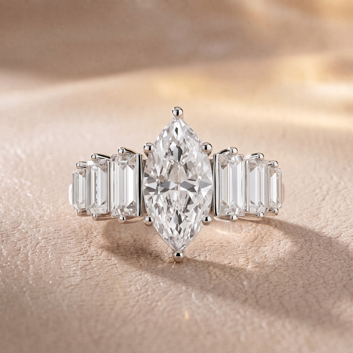 Mara Sidestone Baguette Accent Marquise Diamond Engagement Ring in Platinum - front.jpg