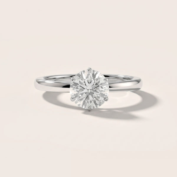 Bague de Fiançailles Serena Blossom Solitaire en Diamant Rond en Or Blanc