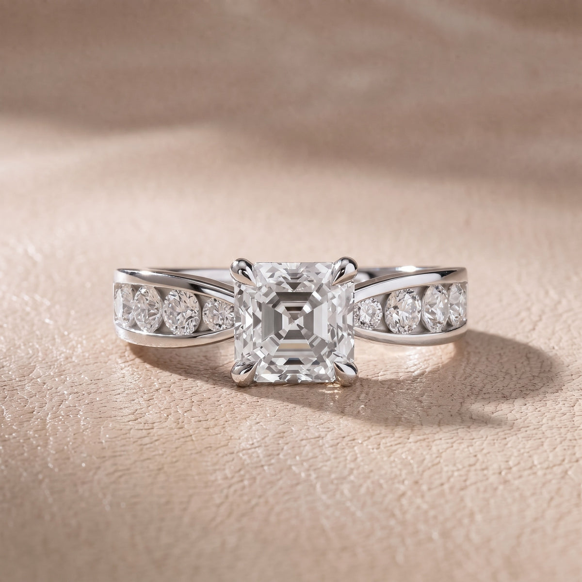 Rosalie Channel Set Sidestone Asscher Diamond Engagement Ring in Platinum - front.jpg