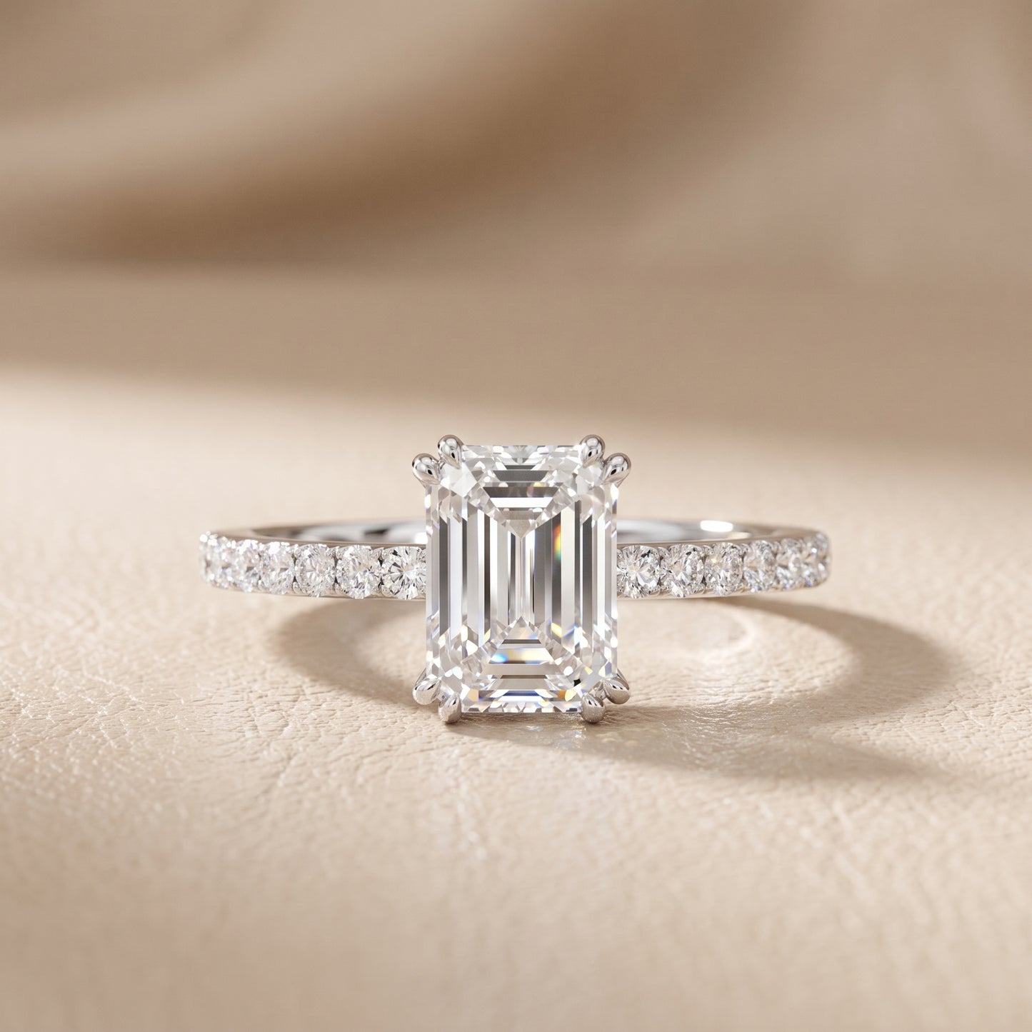 Novara Solitaire Pavé Emerald Diamond Ring in Platinum - front.jpg