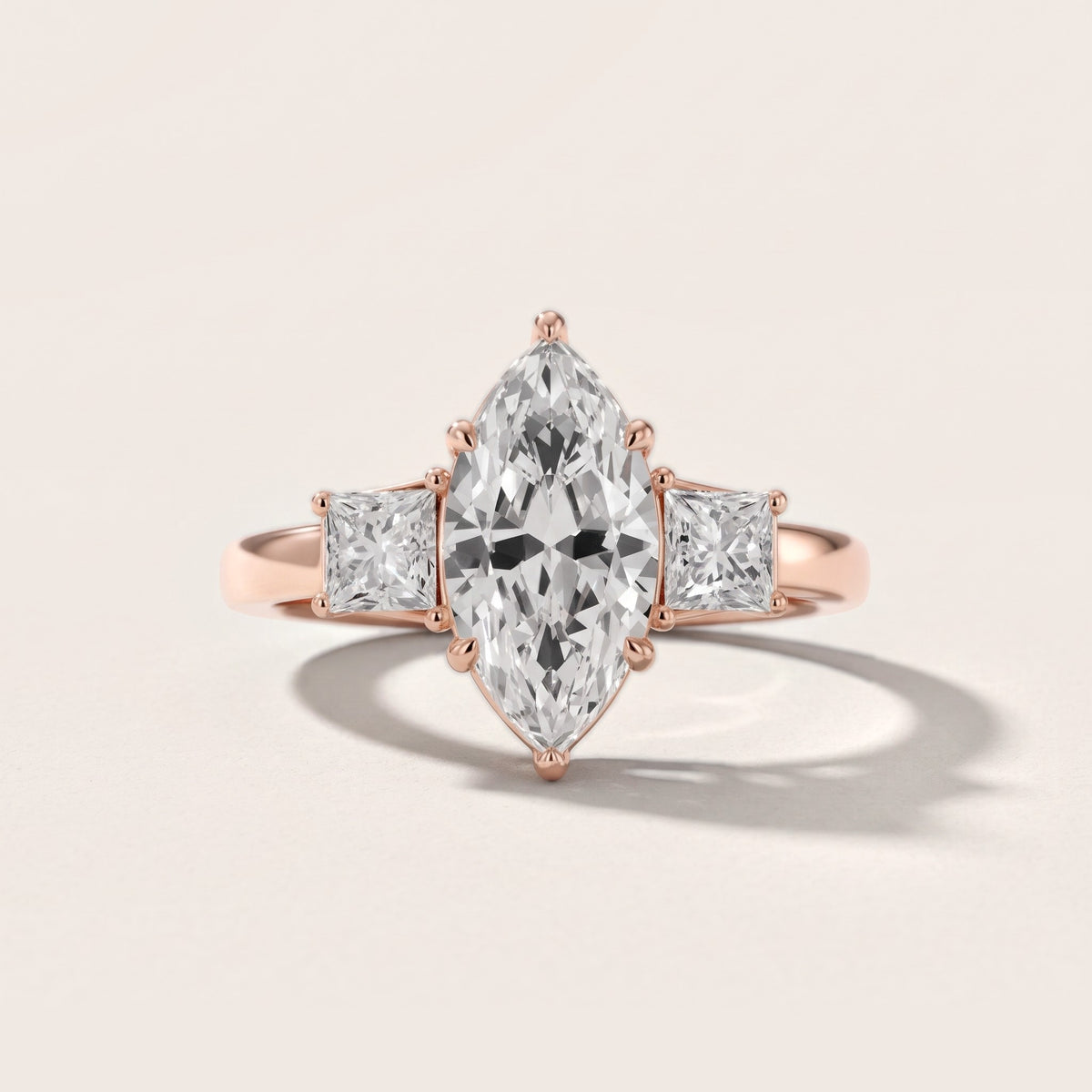Aria Three-Stone Basket Marquise Diamond Engagement Ring in Rose Gold [studio-20261024]
