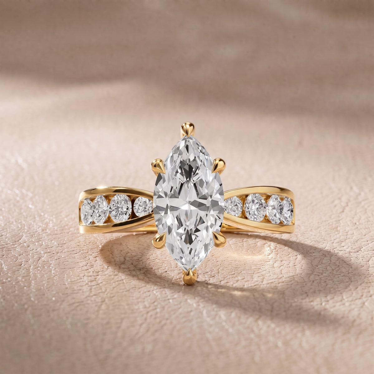 Rosalie Channel Set Sidestone Marquise Diamond Engagement Ring in Yellow Gold - front.jpg