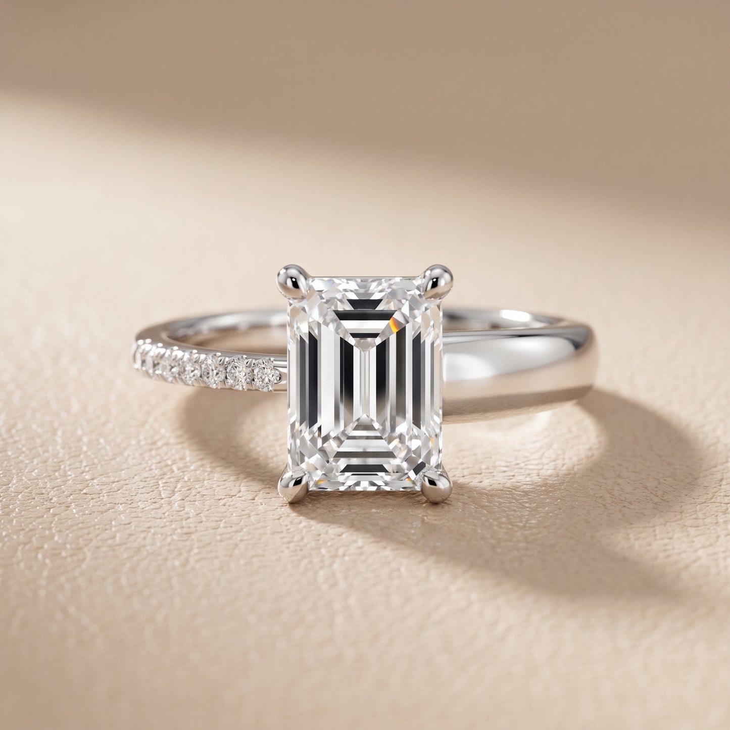 Rosie Solitaire Basket Emerald Diamond Engagement Ring in Silver - front.jpg