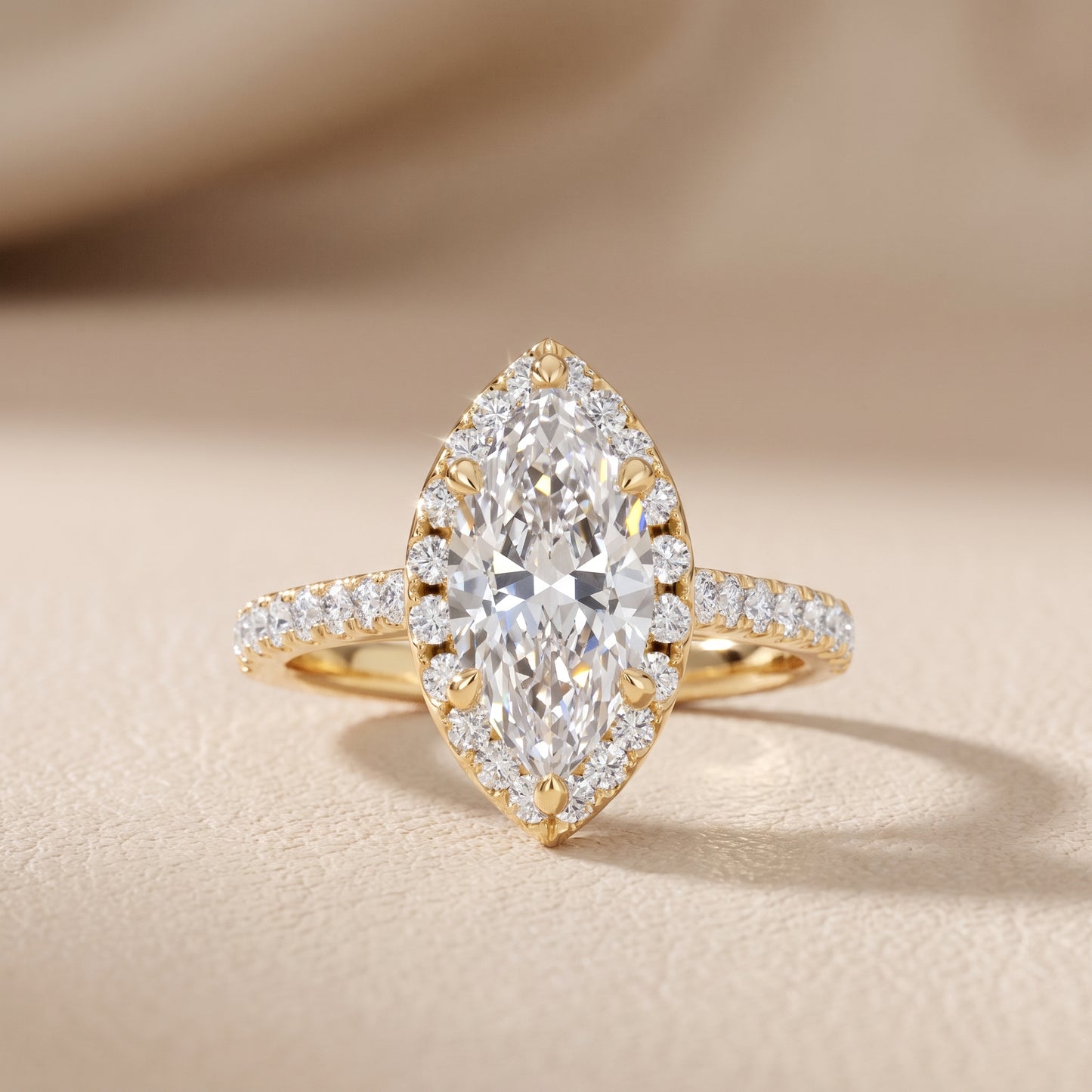 Amara Halo Claw Prong Marquise Diamond Ring in Yellow Gold - front.jpg