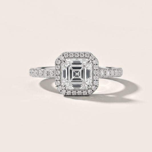 Mabel Halo French Pavé Asscher Diamond Engagement Ring in White Gold