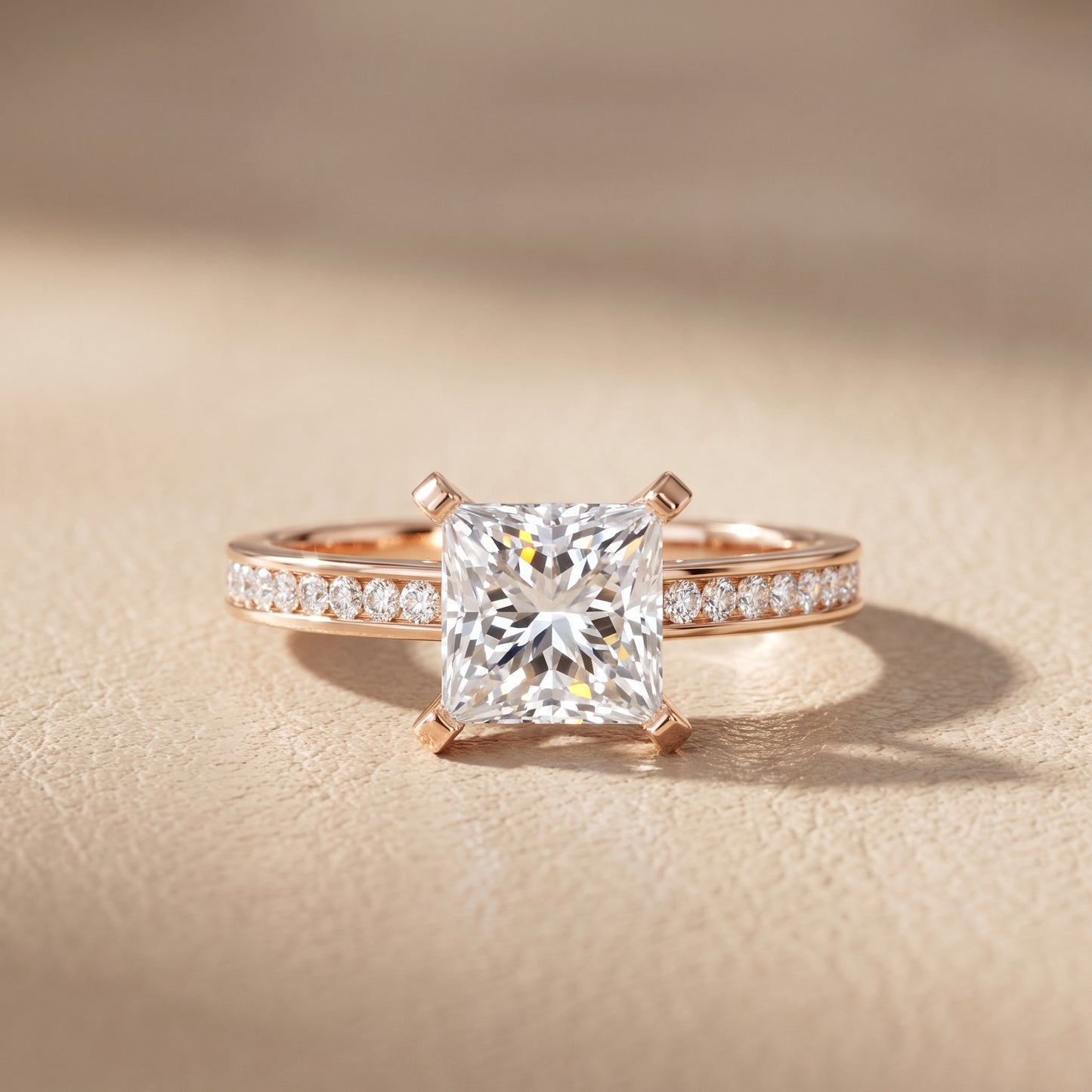 Tessa Solitaire Channel Set Princess Diamond Engagement Ring in Rose Gold - front.jpg