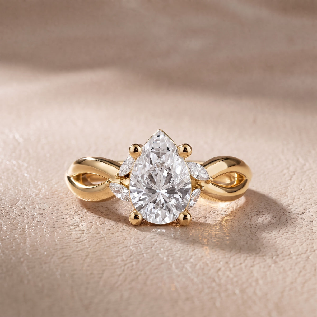 Luna Glow Twisted Pear Diamond Engagement Ring in Yellow Gold - front.jpg