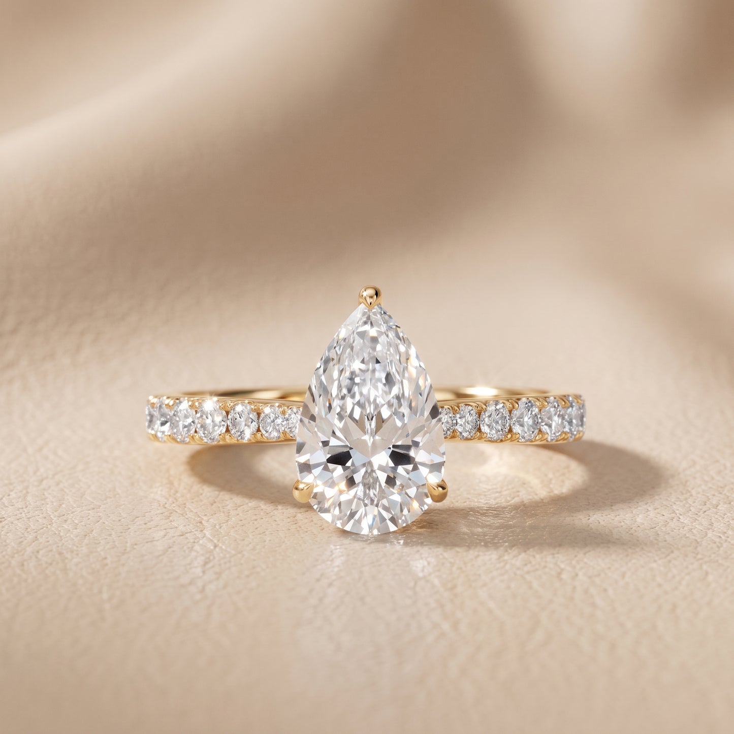 Gia Hidden Halo Pavé Pear Diamond Ring in Yellow Gold - front.jpg