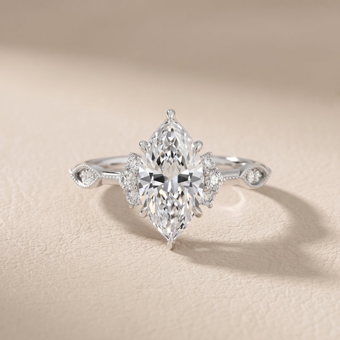 Naomi Vintage Milgrain Marquise Diamond Engagement Ring in Platinum - front.jpg