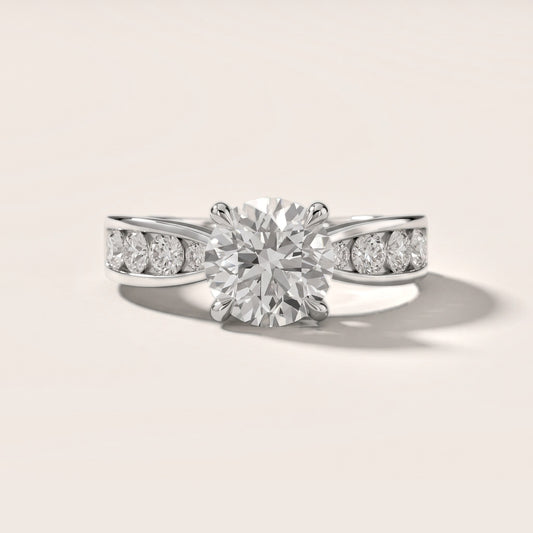 Rosalie Channel Set Sidestone Round Diamond Engagement Ring in White Gold