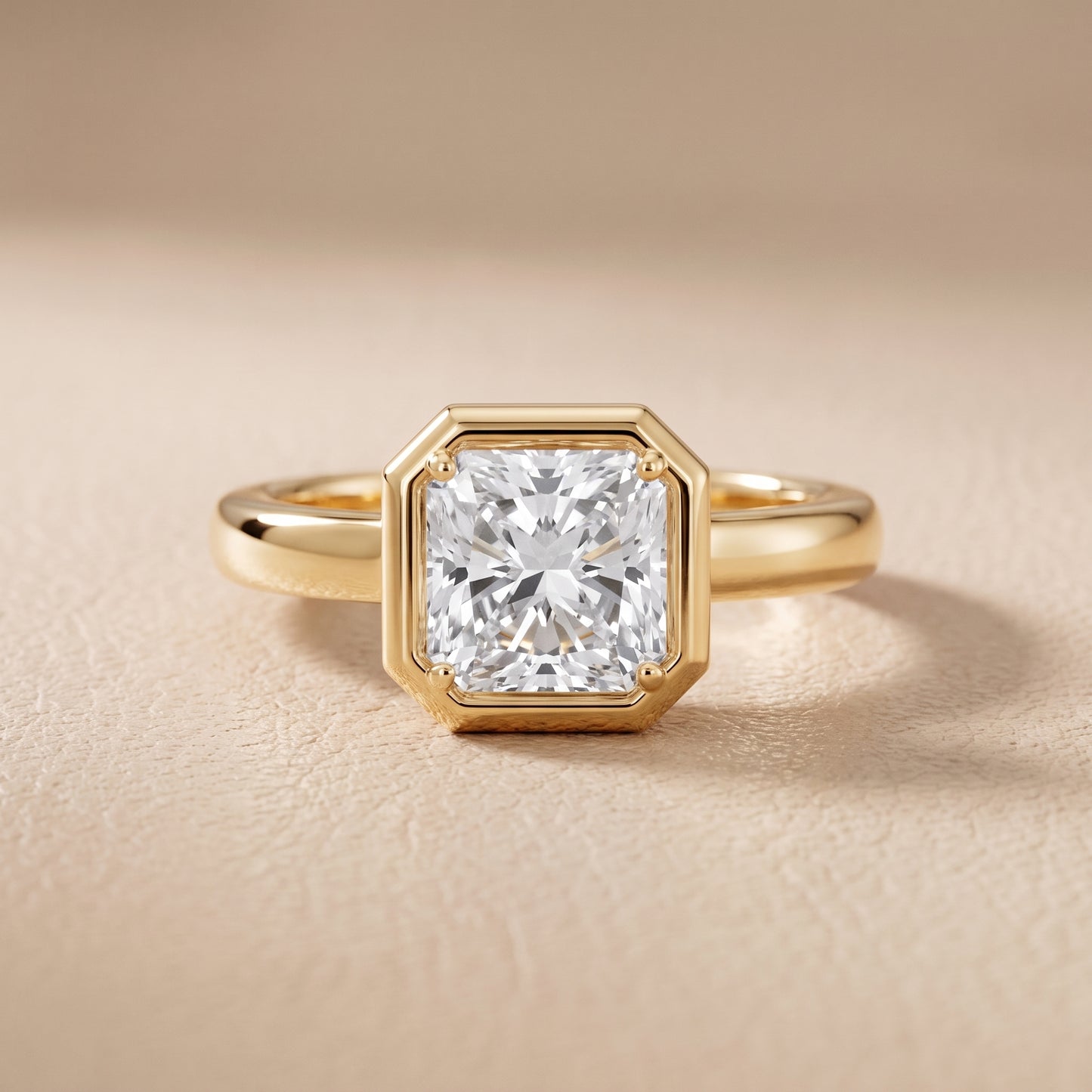 Alina Bezel Solitaire Radiant Diamond Ring in Yellow Gold - front.jpg