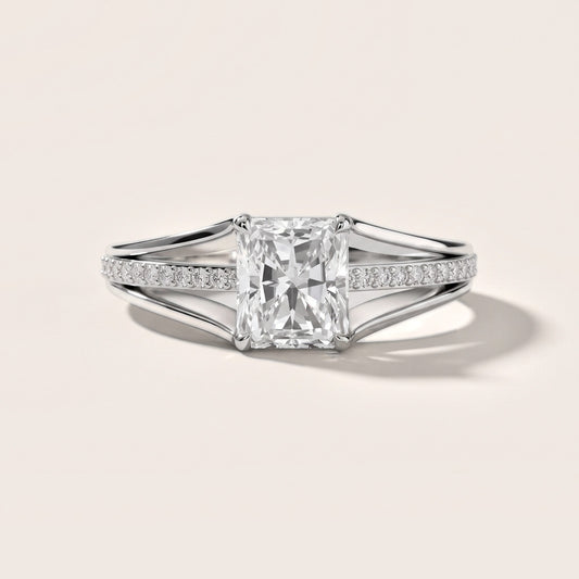 Lucinda Split Shank Radiant Diamond Engagement Ring in White Gold