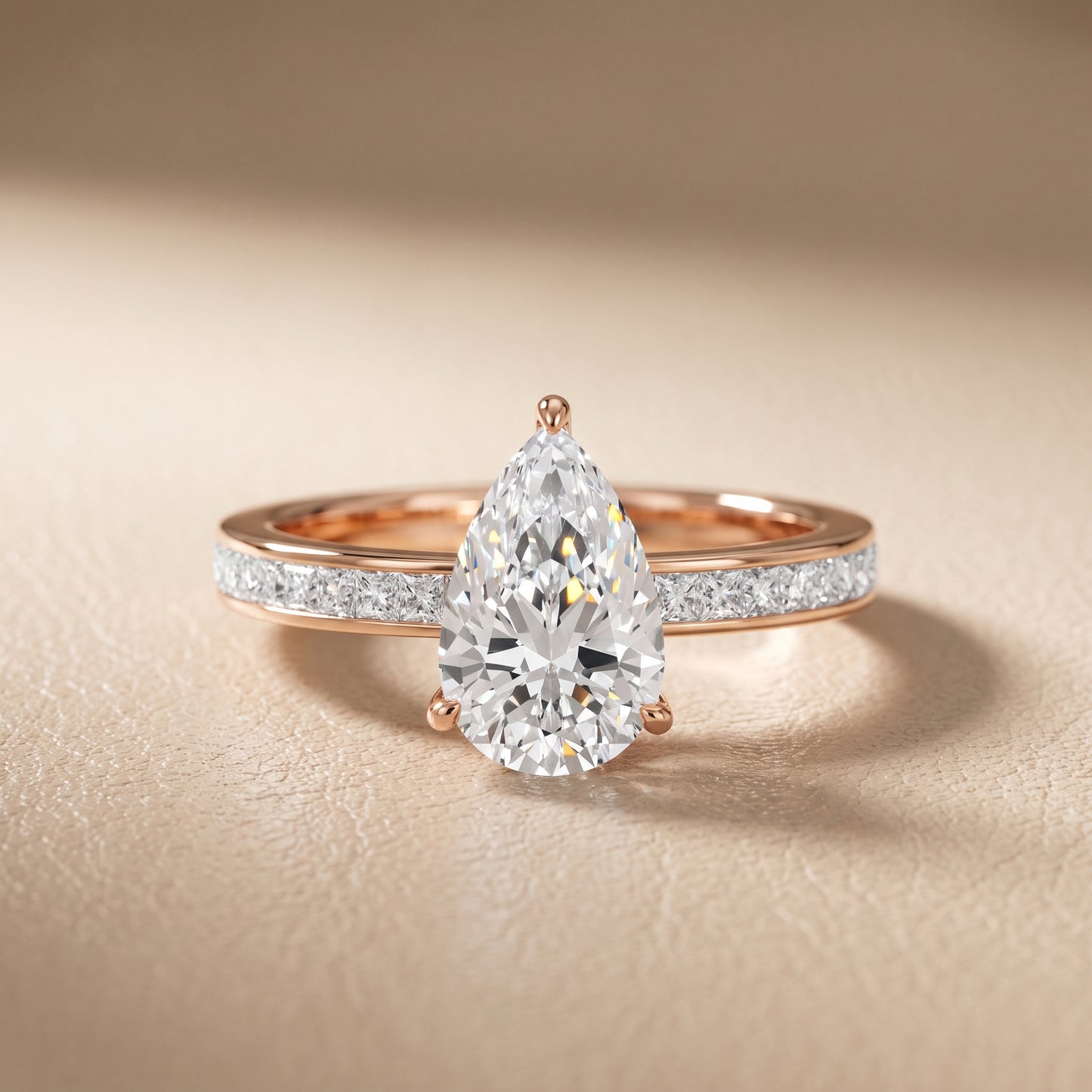 Brielle Channel Set Solitaire Pear Diamond Ring in Rose Gold - front.jpg