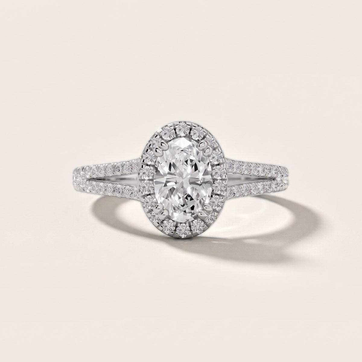 Dallas Halo Split Shank Oval Diamond Engagement Ring in Silver - front.jpg