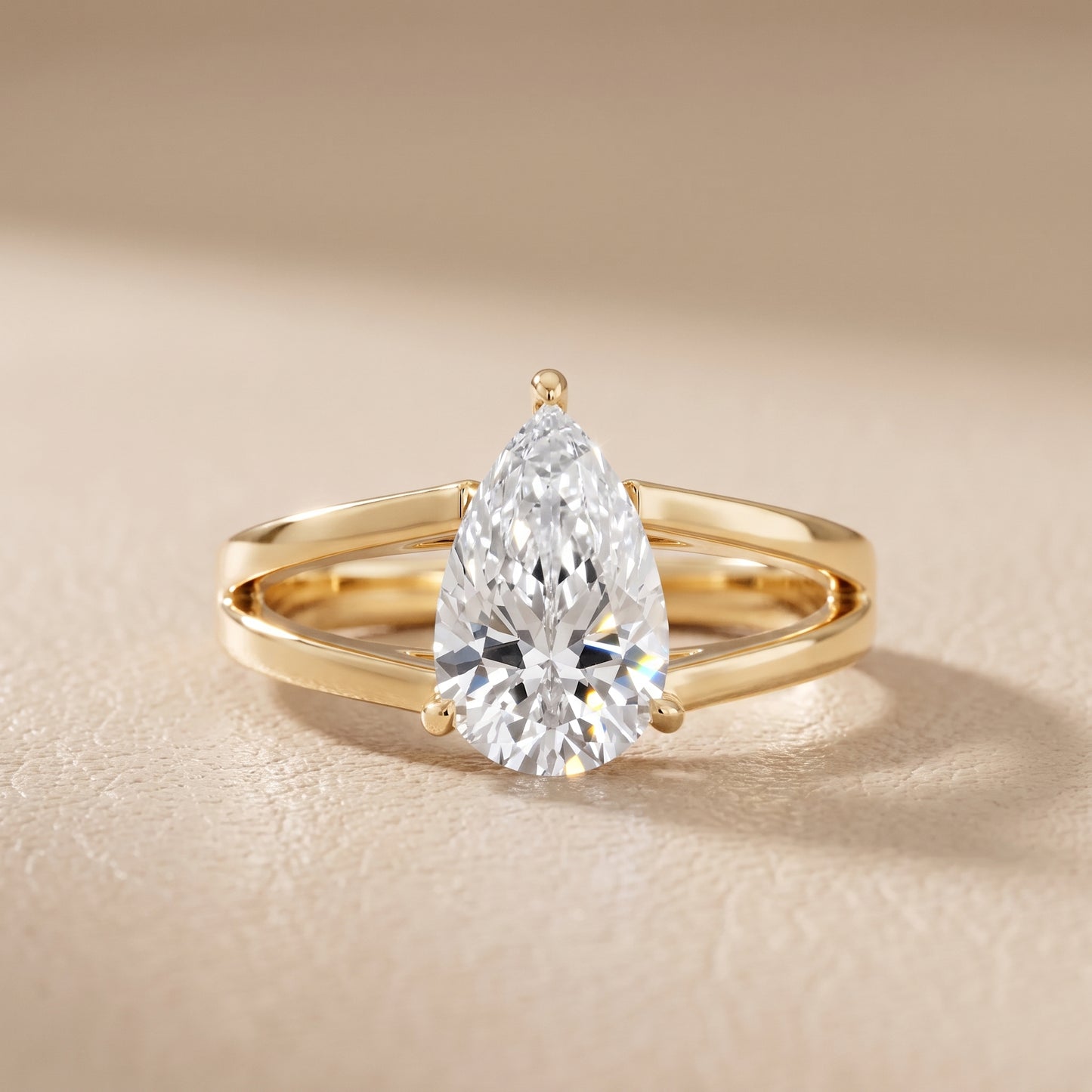 Giselle Solitaire Split Shank Pear Diamond Engagement Ring in Yellow Gold - front.jpg