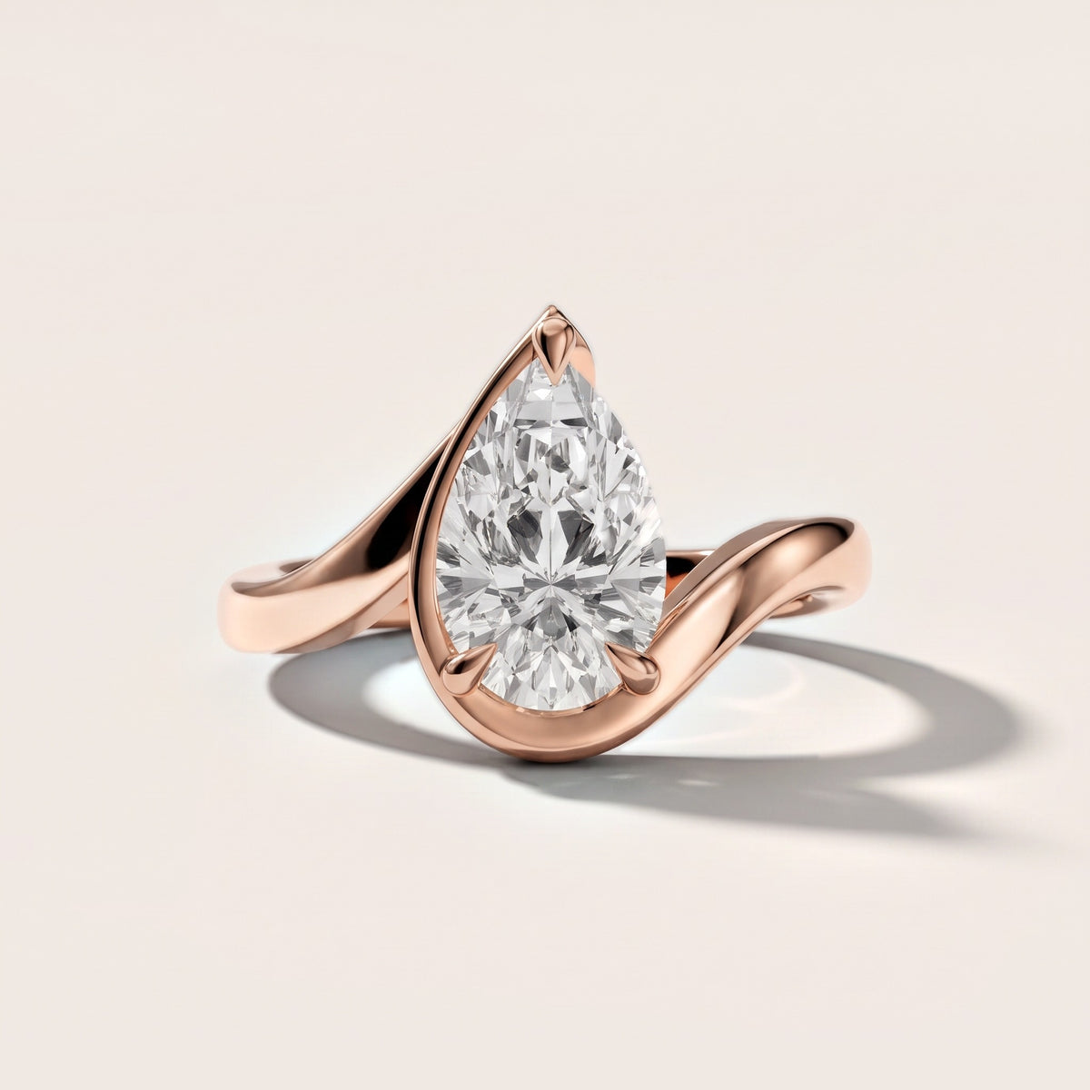 Tabitha Bypass Partial Bezel Pear Diamond Engagement Ring in Rose Gold
