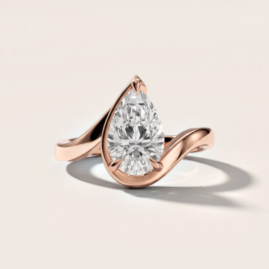Tabitha Bypass Partial Bezel Pear Diamond Engagement Ring in Rose Gold
