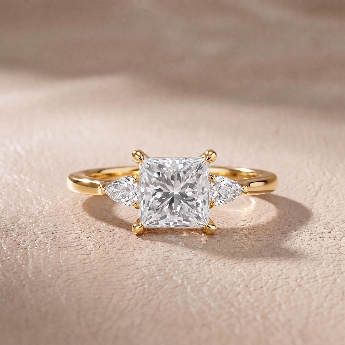 Leila Three-Stone Princess Diamond Engagement Ring in Yellow Gold - front.jpg