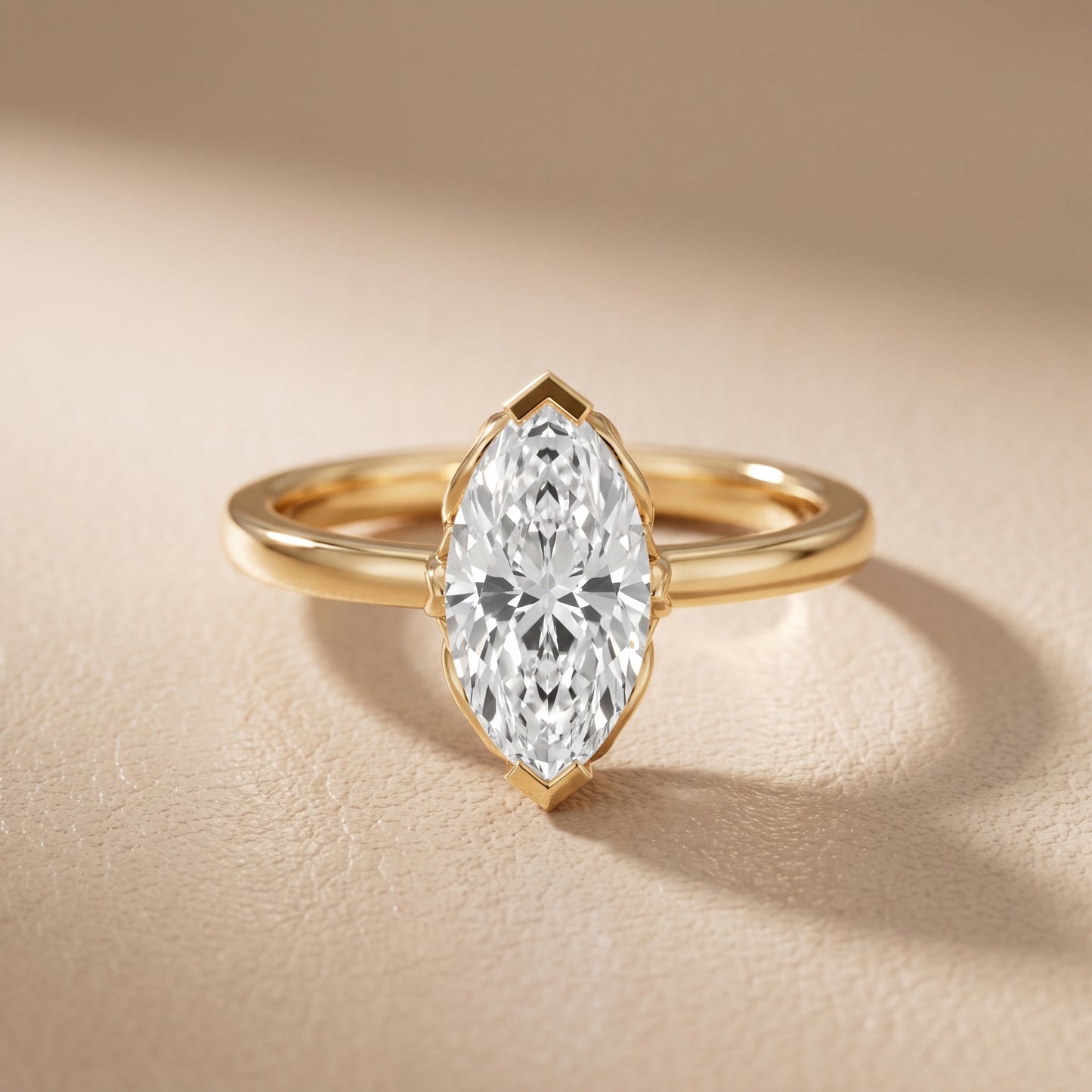 Marquise Cut Lab Grown Diamond Engagement Ring in Yellow Gold