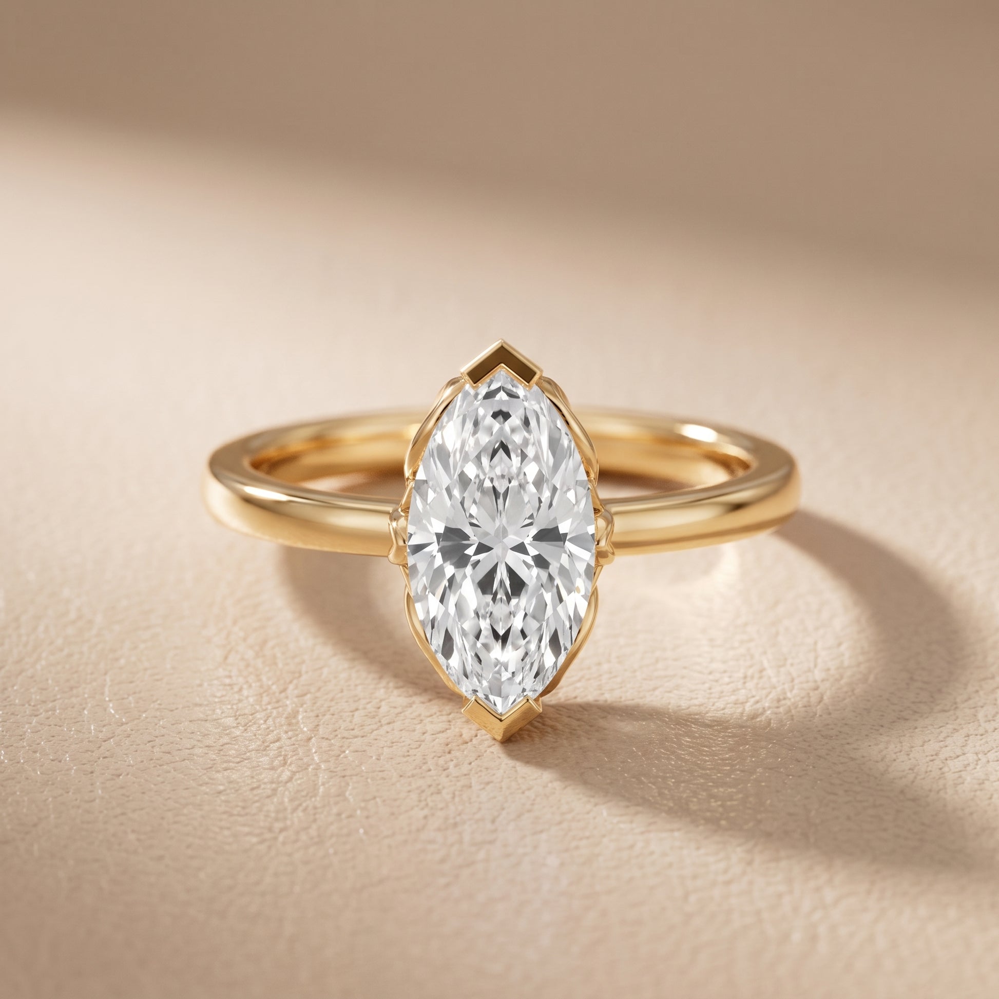 Marquise Cut Lab Grown Diamond Engagement Ring in Yellow Gold