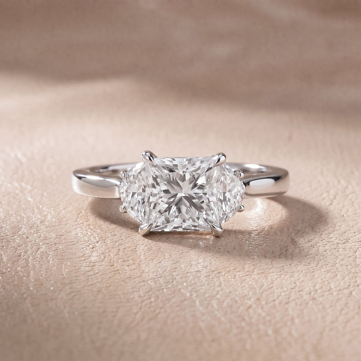 Romy Three-Stone Princess Diamond Engagement Ring in Silver - front.jpg