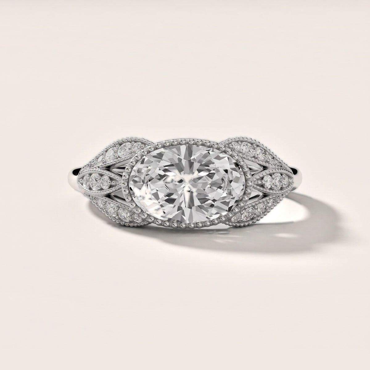 Sara East-West Vintage Oval Diamond Engagement Ring in White Gold - front.jpg