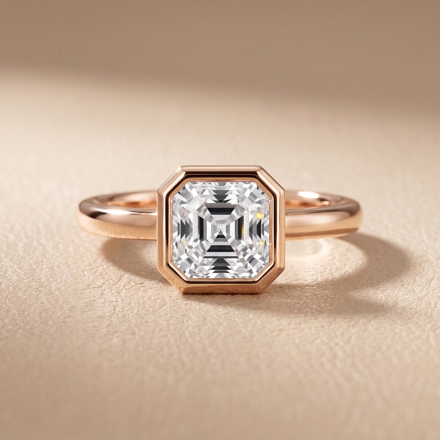 Maeve Bezel Solitaire Asscher Diamond Ring in Rose Gold - front.jpg