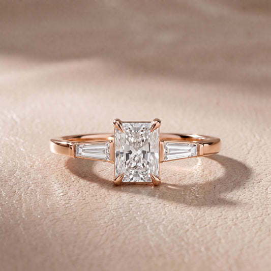 Winnie Three-Stone Radiant Diamond Engagement Ring in Rose Gold - front.jpg