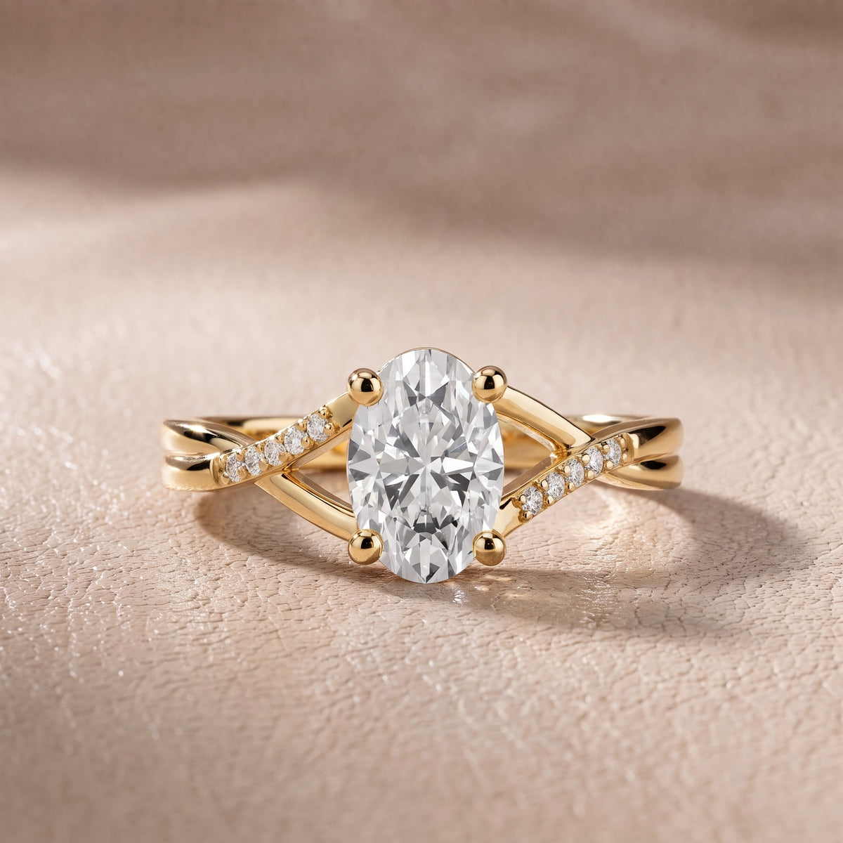 Veronica Twist Side Stone Oval Diamond Engagement Ring in Yellow Gold - front.jpg