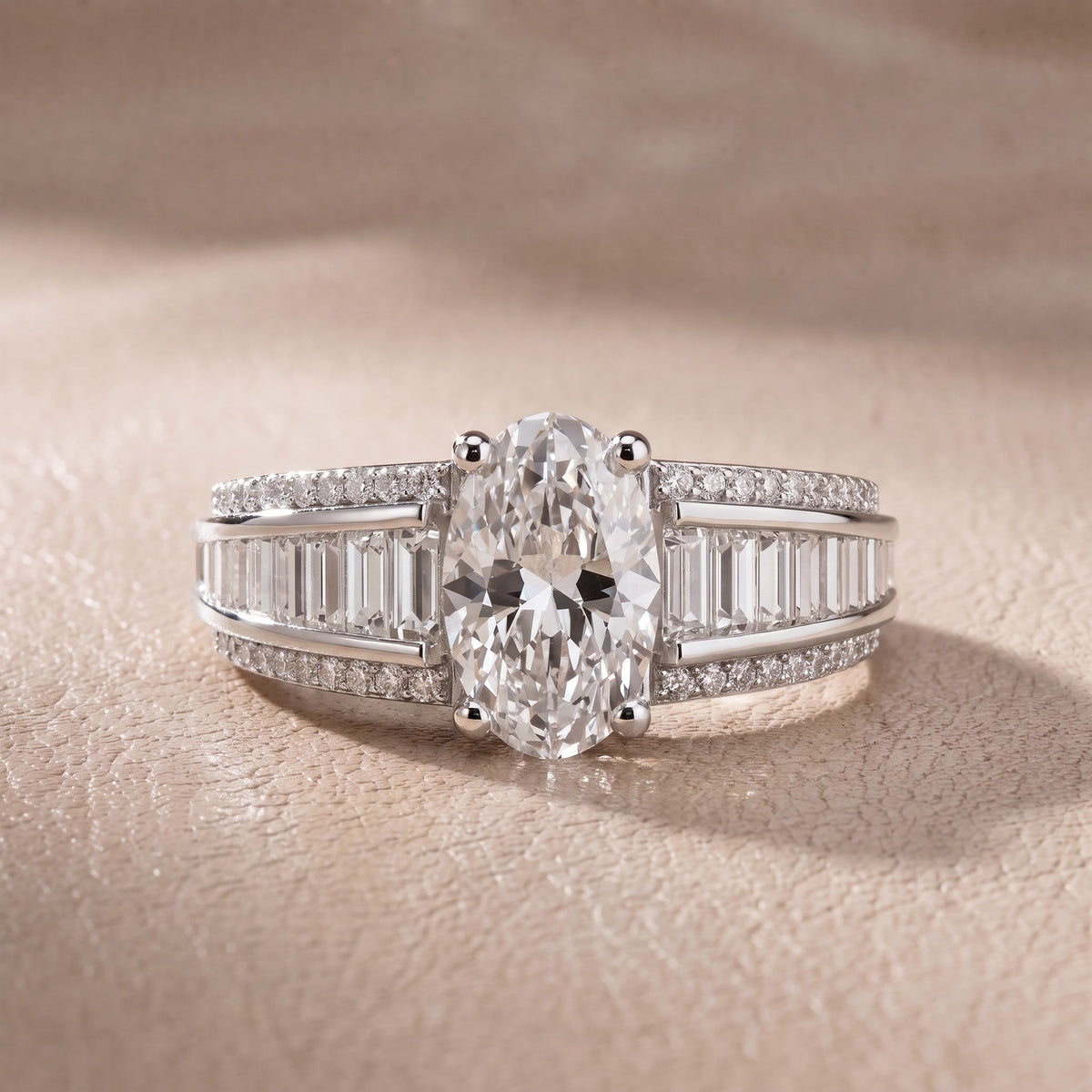Tara Channel Set Baguette Accent Oval Diamond Engagement Ring in Platinum - front.jpg