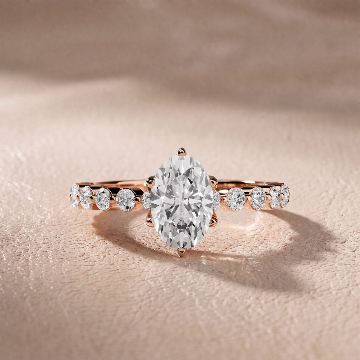 Eleanor Majesty Side Stone Oval Diamond Engagement Ring in Rose Gold - front.jpg