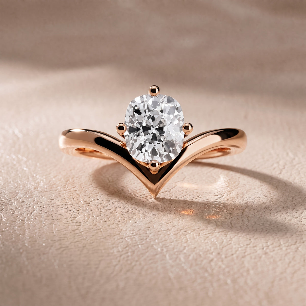 Evelyn Chevron Solitaire Cushion Diamond Engagement Ring in Rose Gold - front.jpg