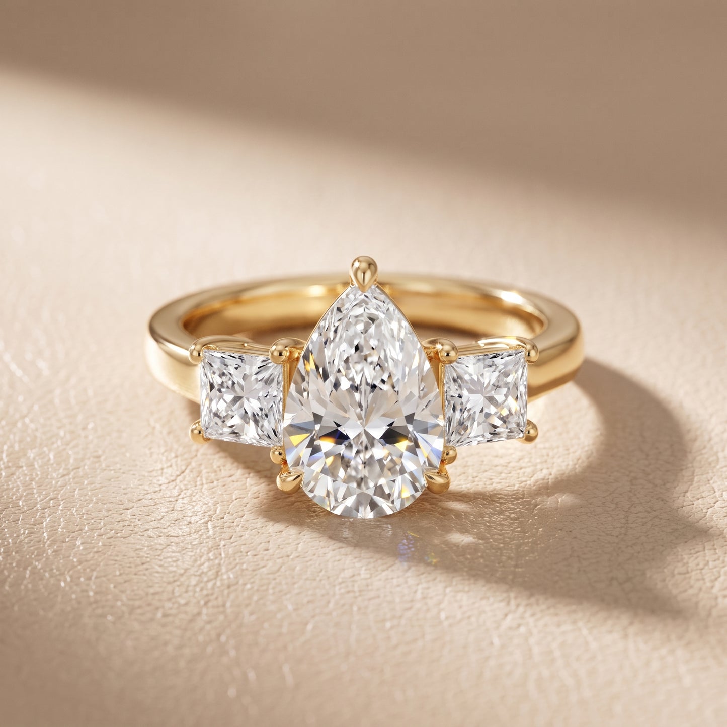 Sienna Three-Stone Pear Diamond Ring in Yellow Gold - front.jpg