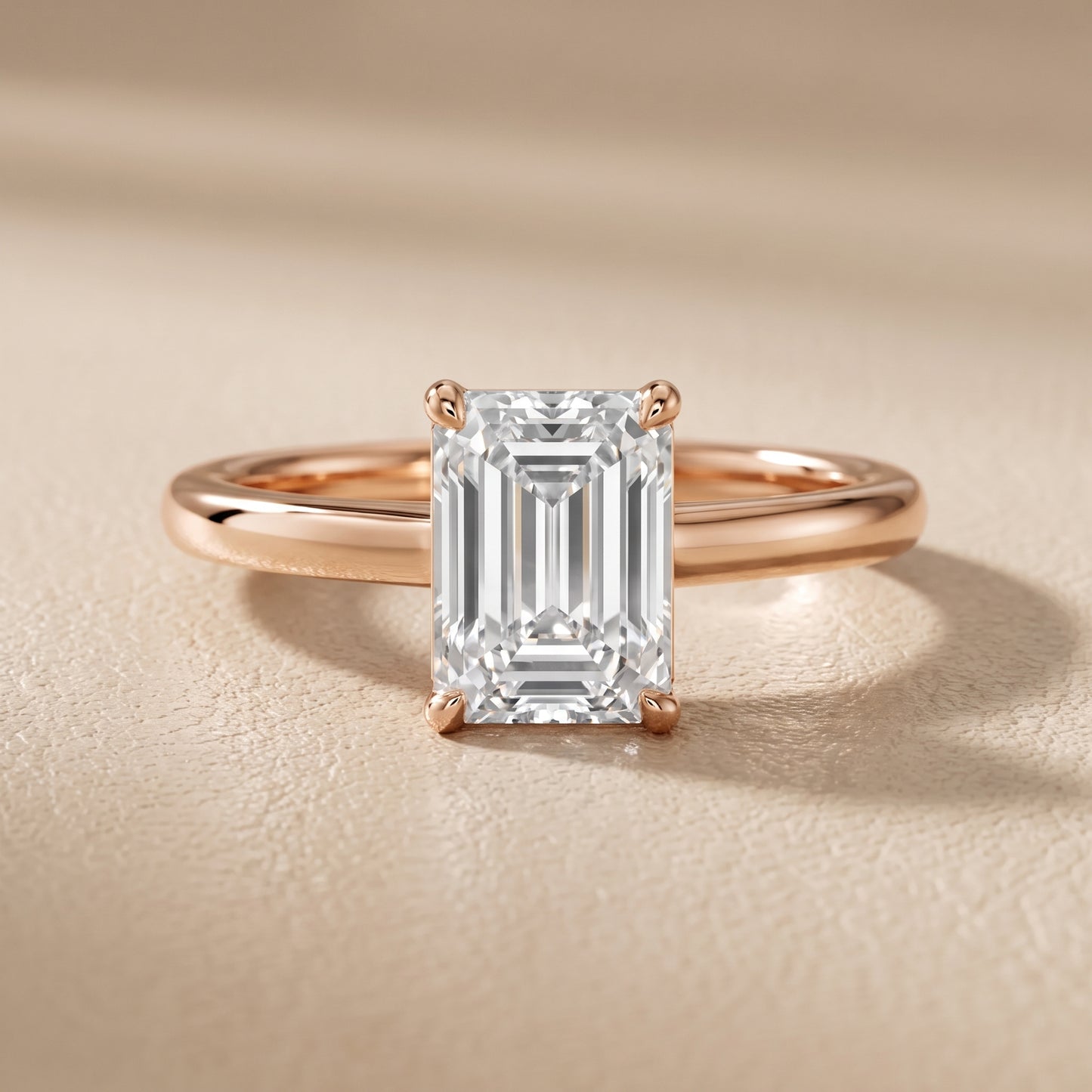 Sadie Cathedral Solitaire Emerald Diamond Ring in Rose Gold - front.jpg