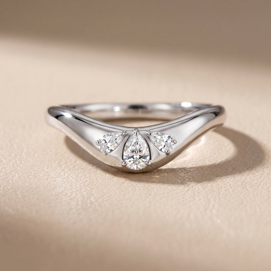 Laia Curved Contour Pear Diamond Wedding Band in White Gold - front.jpg