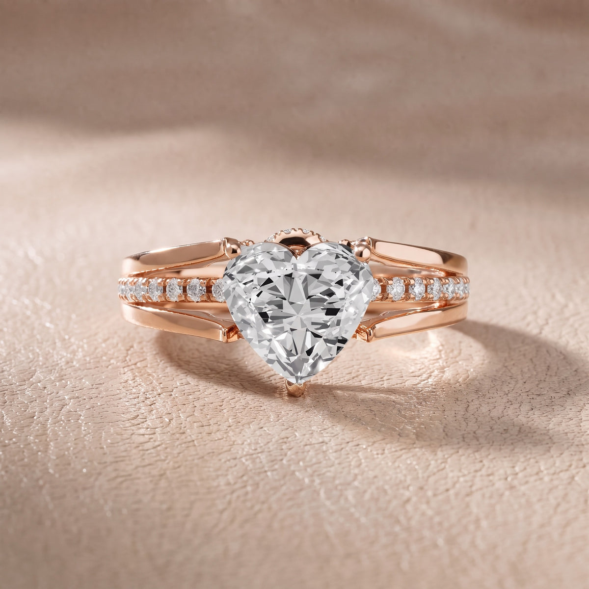 Serena Split Shank Pavé Heart Diamond Engagement Ring in Rose Gold - front.jpg