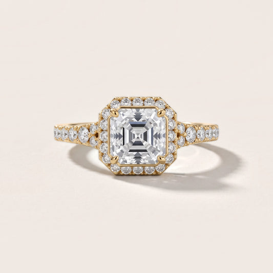 Bella Halo Pavé Asscher Diamond Engagement Ring in Yellow Gold