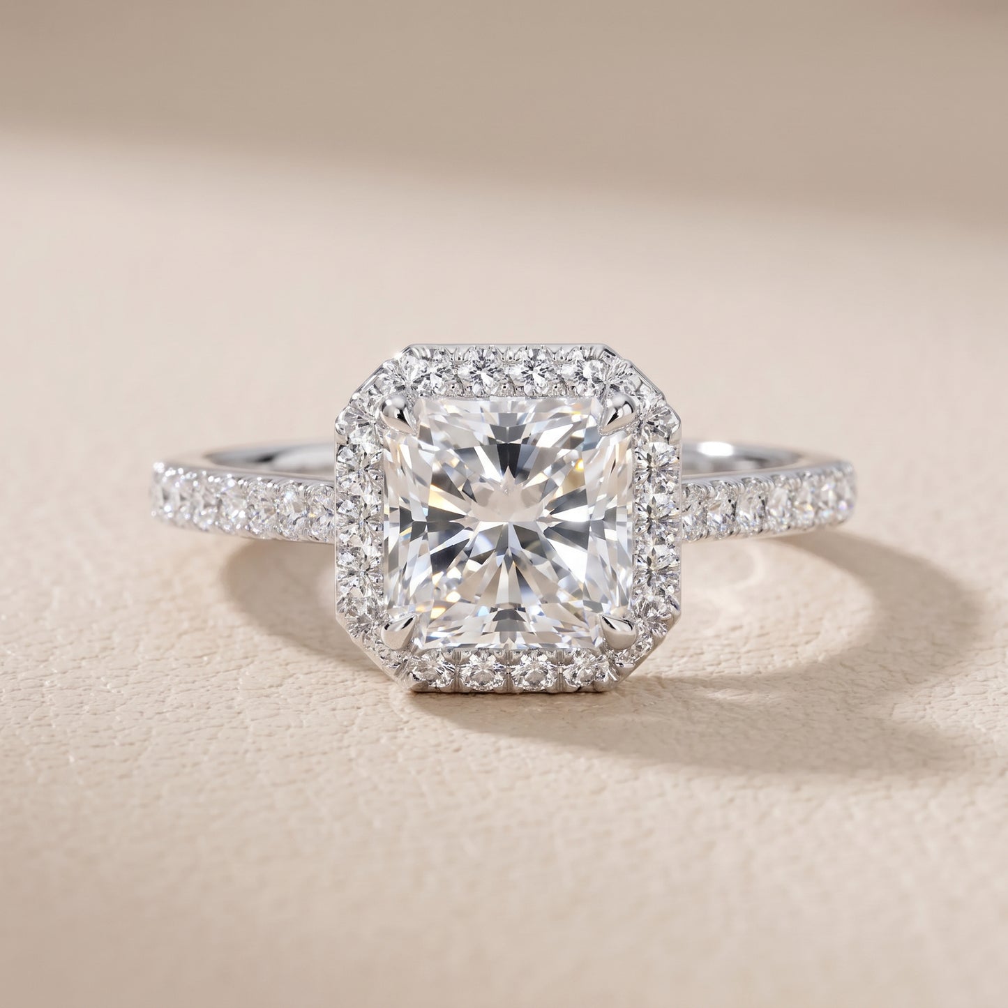 Alma Halo Pavé Radiant Diamond Ring in White Gold - front.jpg