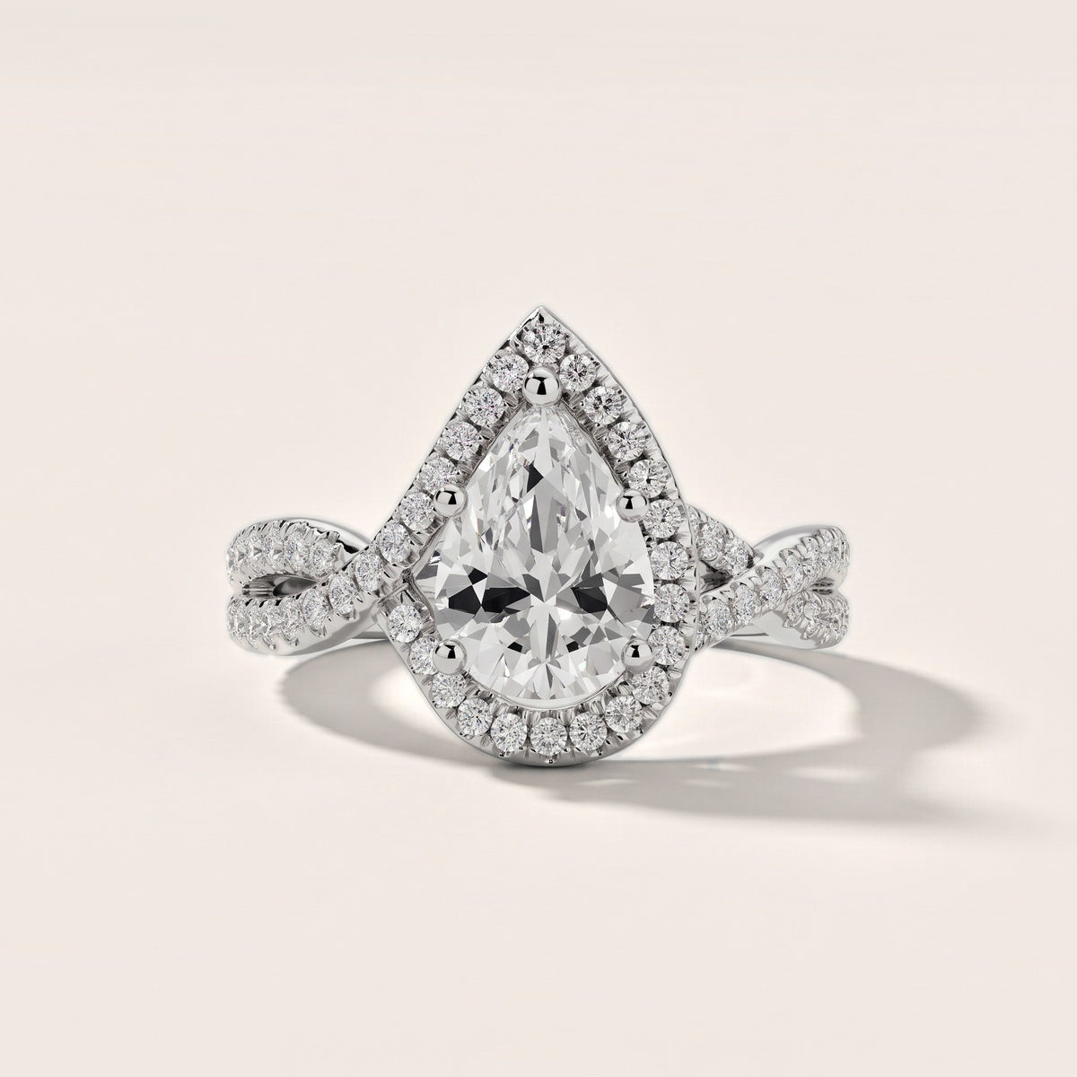 Selma Twist Halo Pear Diamond Engagement Ring in White Gold - front.jpg