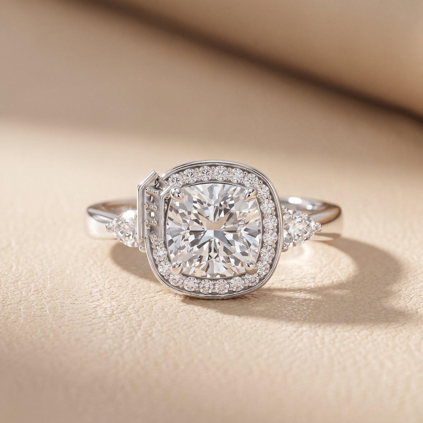 Eliza Halo Sidestone Cushion Diamond Engagement Ring in Platinum - front.jpg