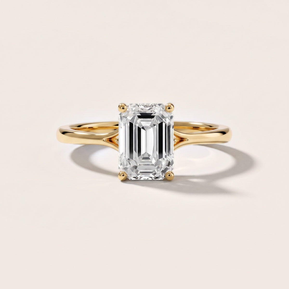 Blanche Solitaire Split Shank Emerald Diamond Engagement Ring in Yellow Gold - front.jpg