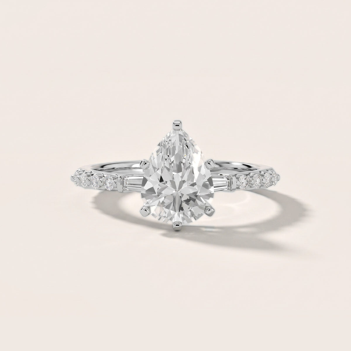Taos Beaded Baguette Pear Diamond Engagement Ring in White Gold - front.jpg